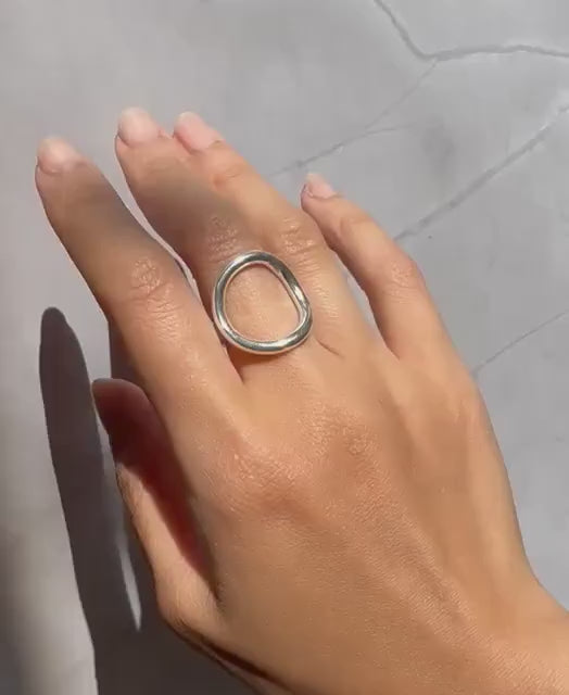 New Solid Sterling Silver Riley Ring – Minimalist Bold Statement Band with Rounded Circle Design