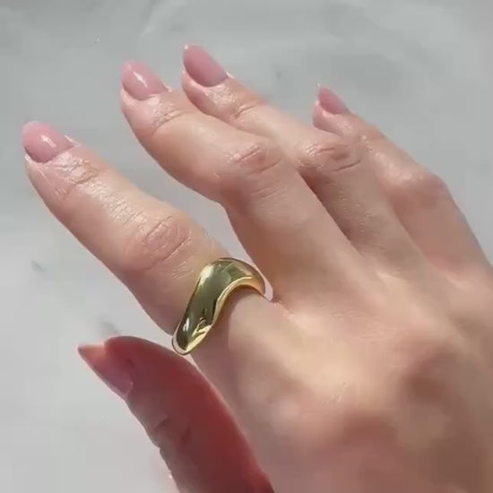 14K Gold Plated Sterling Silver Lucia Ring –Adjustable Minimalist Statement Band