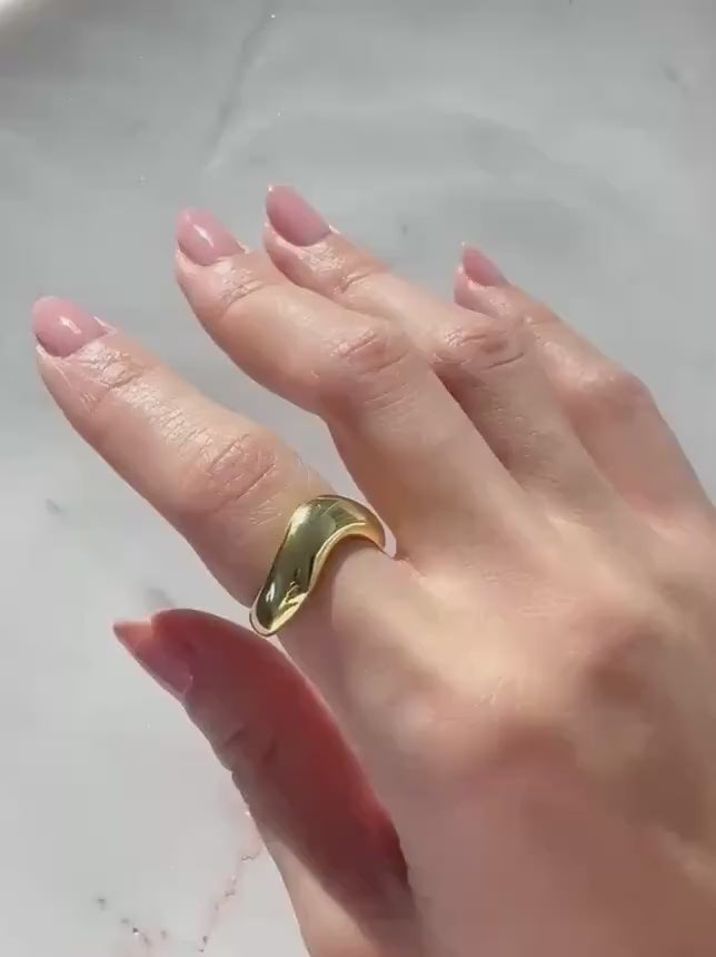 14K Gold Plated Sterling Silver Lucia Ring –Adjustable Minimalist Statement Band