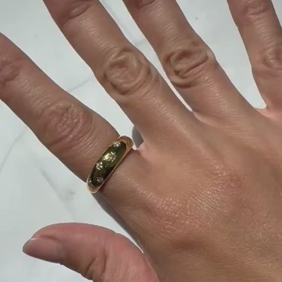 14K Gold Diamond Starburst Phoenix Ring: Celestial Dome Band