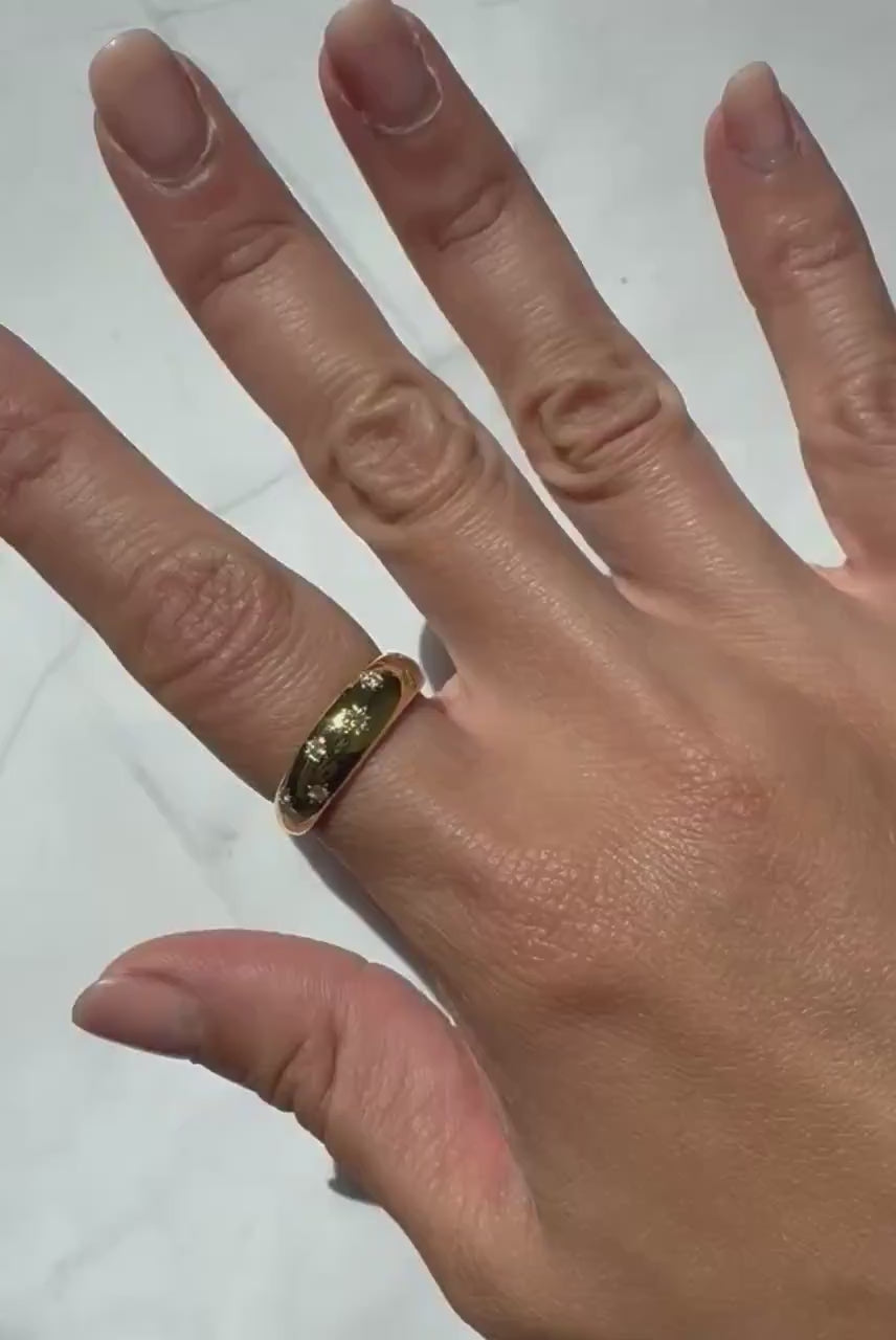 14K Gold Diamond Starburst Phoenix Ring: Celestial Dome Band