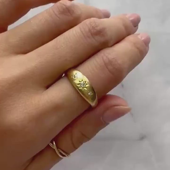 18K Solid Gold Gypsy Ring with Natural Diamonds | Vintage Starburst Ring