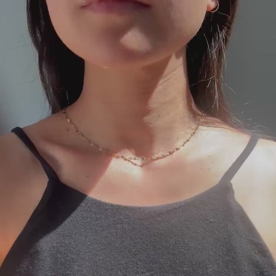 14K Solid Gold Disc Chain Sophie Necklace: Minimalist Sparkle Jewelry